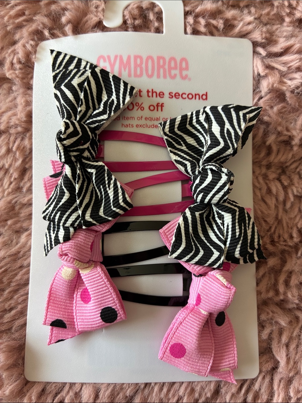 Gymboree 2008 Wild One Black & White Zebra and Pink Dot Kids Hair Bow Clips